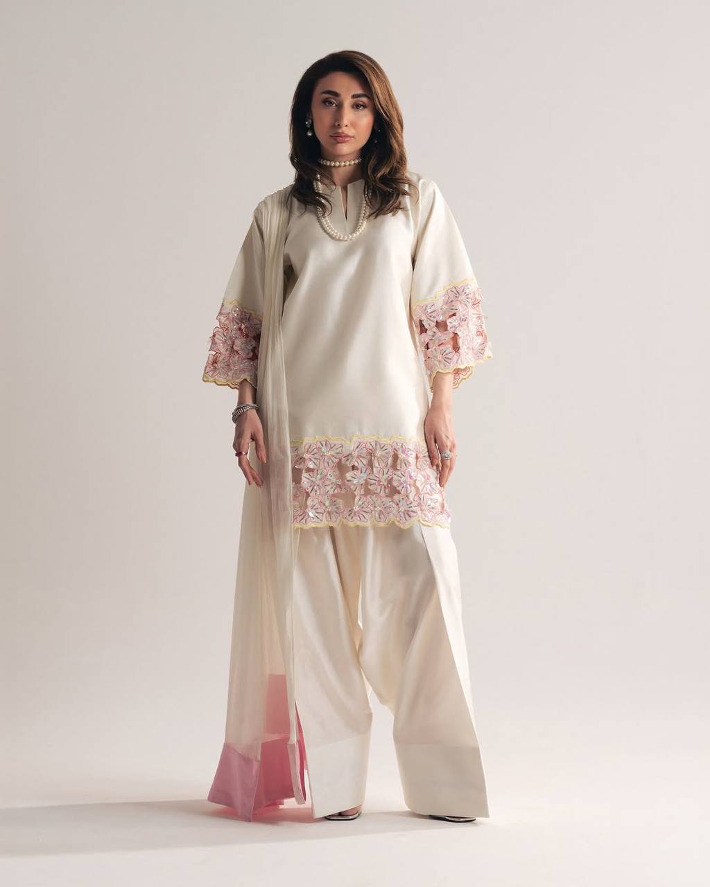 Meher Crepe Silk Embroidered Farshi Salwar Suit with Organza Dupatta for Festive & Wedding Wear