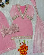 Sitara Frendy Silk Mirror Work Kurti Plazzo Set with Embroidered Dupatta for Festive Wear