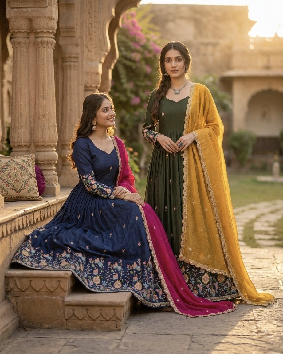 Designer Fendi Silk Gown with Zari Thread & Sequin Work