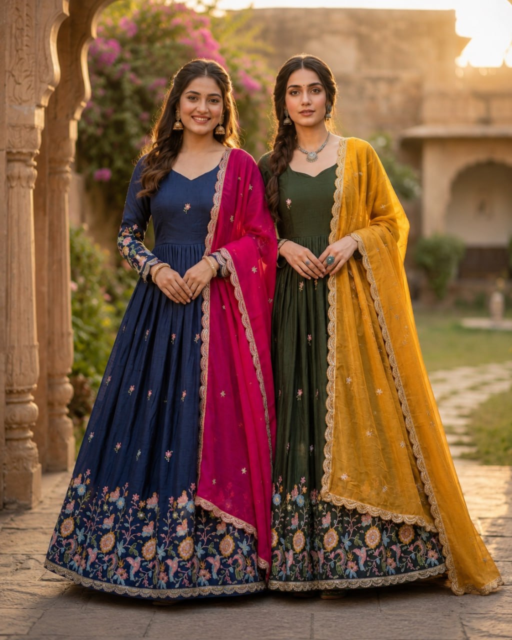 Designer Fendi Silk Gown with Zari Thread & Sequin Work