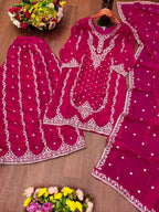 Aarohi Hot Pink Fendy Silk Sequins Embroidered Kurti Sharara Set with Dupatta
