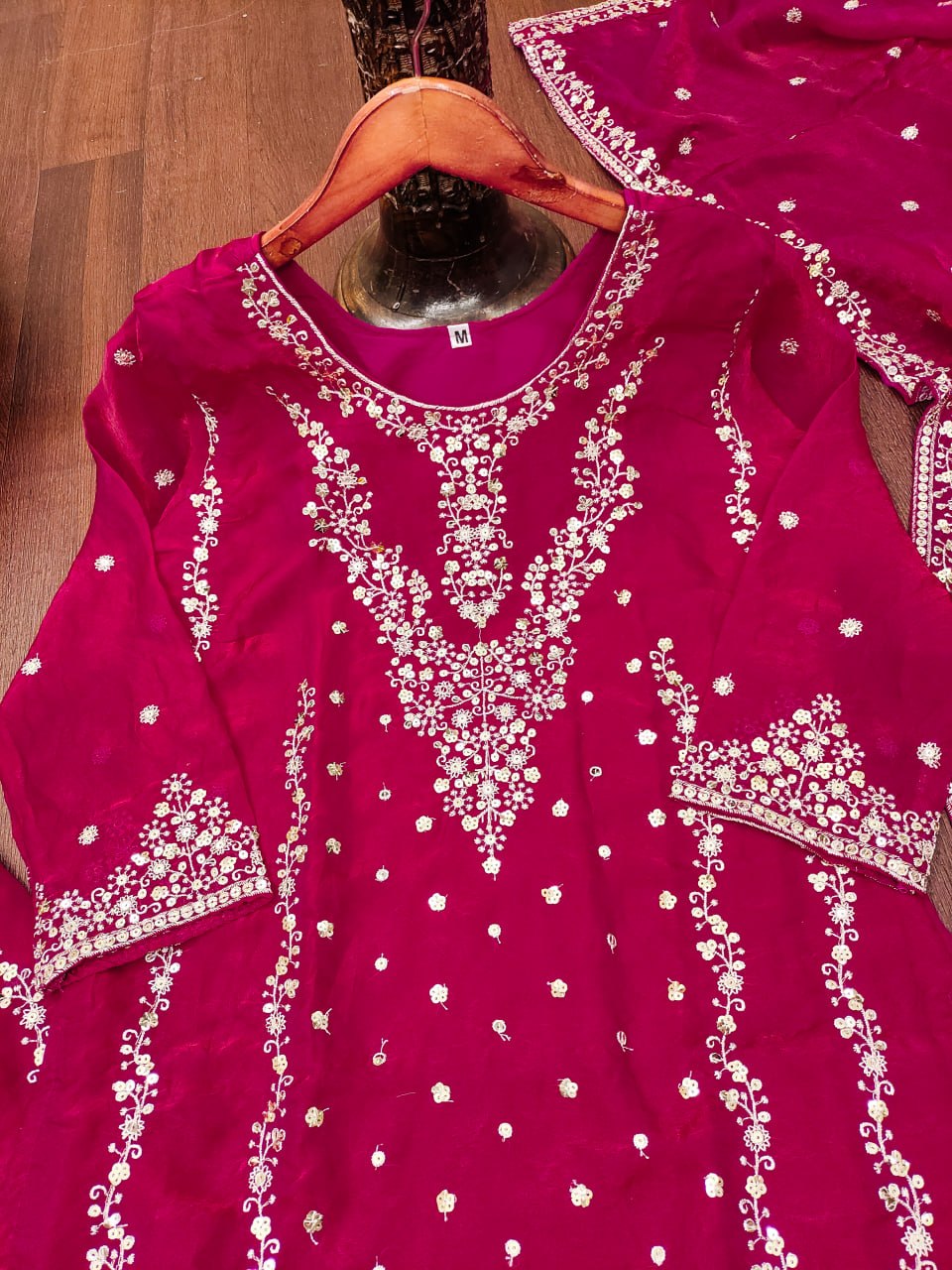 Aarohi Hot Pink Fendy Silk Sequins Embroidered Kurti Sharara Set with Dupatta