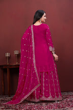 Aarohi Hot Pink Fendy Silk Sequins Embroidered Kurti Sharara Set with Dupatta