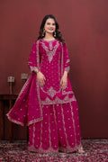 Aarohi Hot Pink Fendy Silk Sequins Embroidered Kurti Sharara Set with Dupatta