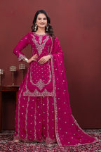 Aarohi Hot Pink Fendy Silk Sequins Embroidered Kurti Sharara Set with Dupatta