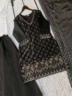Yashira Black Fendy Kurta Palazzo set with Beads & Sequins Embroidery