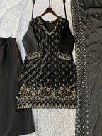 Yashira Black Fendy Kurta Palazzo set with Beads & Sequins Embroidery