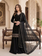 Yashira Black Fendy Kurta Palazzo set with Beads & Sequins Embroidery