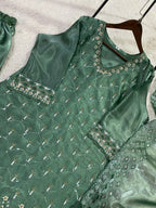 Yashira Sea Green Fendy Kurta Palazzo set with Beads & Sequins Embroidery