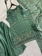 Yashira Sea Green Fendy Kurta Palazzo set with Beads & Sequins Embroidery