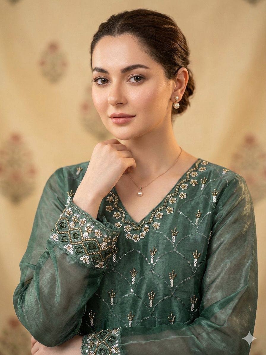 Yashira Sea Green Fendy Kurta Palazzo set with Beads & Sequins Embroidery