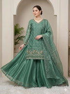 Yashira Sea Green Fendy Kurta Palazzo set with Beads & Sequins Embroidery