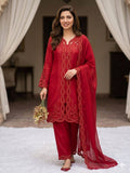 Vaidehi Red Mal Chanderi Embroidered Kurti with Shrug, Pant & Dupatta