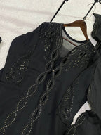 Vaidehi Black Mal Chanderi Embroidered Kurti with Shrug, Pant & Dupatta