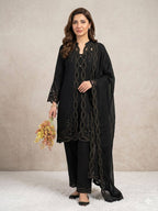 Vaidehi Black Mal Chanderi Embroidered Kurti with Shrug, Pant & Dupatta