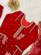 Premium Red Georgette Kurti Gharara Set with Sequin & Beads Embroidery
