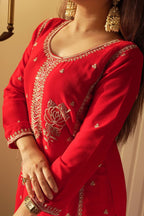 Premium Red Georgette Kurti Gharara Set with Sequin & Beads Embroidery