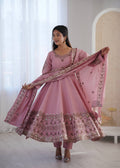 Inaaya Pink Roman Silk Anarkali Set with Embroidery Work