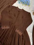 Eshany Roman Silk Embroidered Gown with Bottom & Cutwork Dupatta