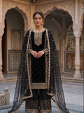 Mahira Black Georgette Embroidered Straight Fit Kurti with Bottom & Dupatta