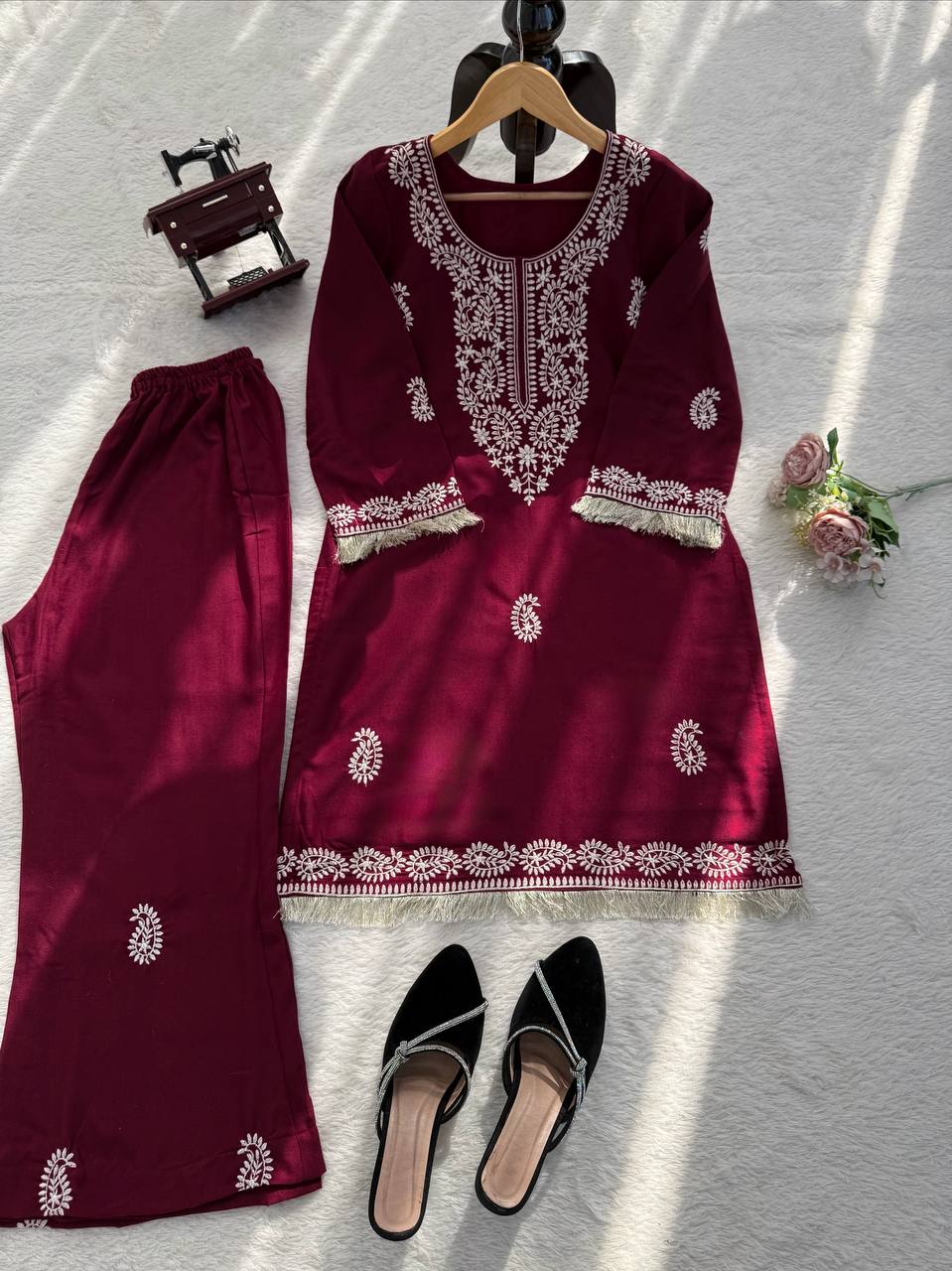 Ruhika Rayon Thread Work Kurti Set with Bell-Bottom
