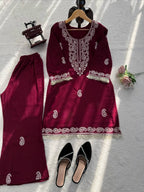 Ruhika Rayon Thread Work Kurti Set with Bell-Bottom