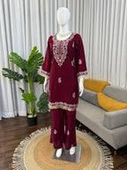 Ruhika Rayon Thread Work Kurti Set with Bell-Bottom