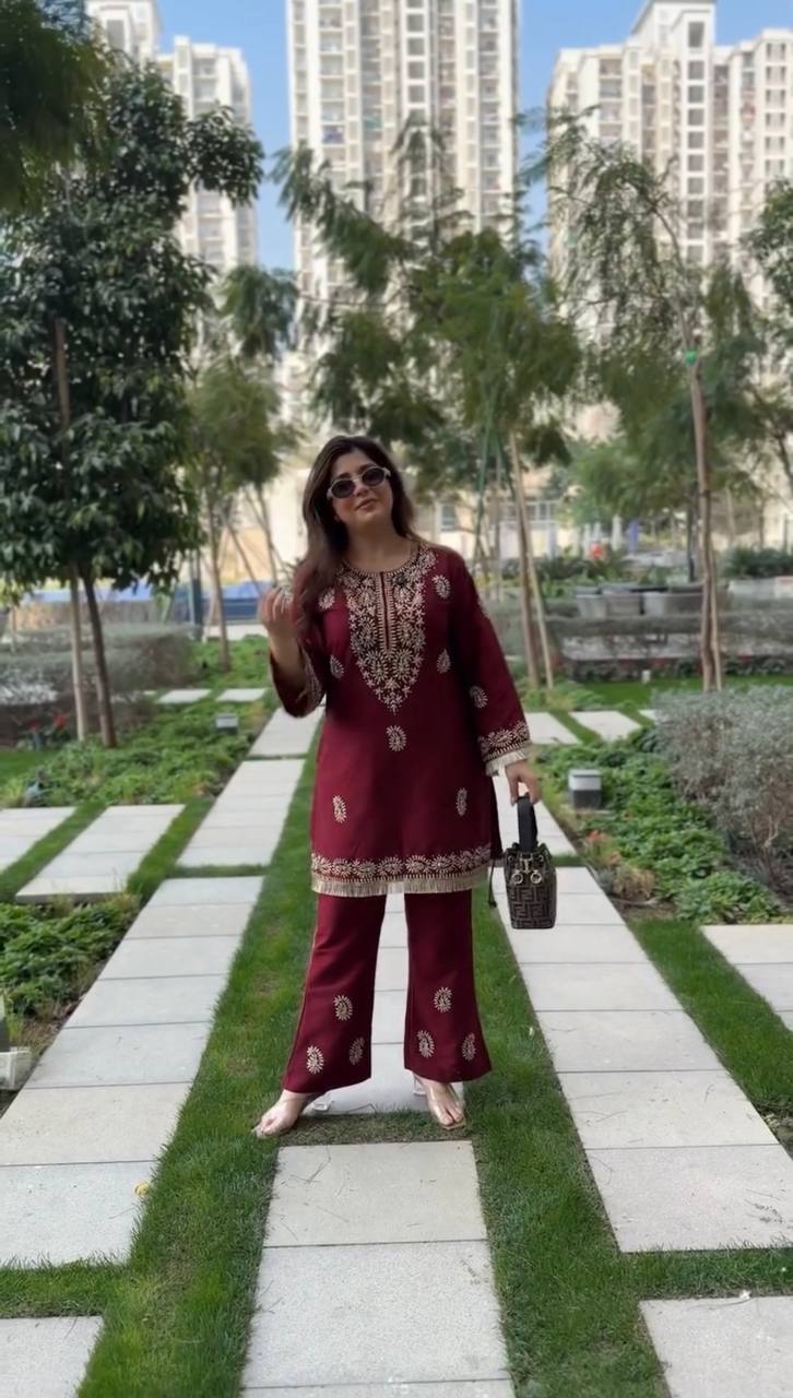 Ruhika Rayon Thread Work Kurti Set with Bell-Bottom