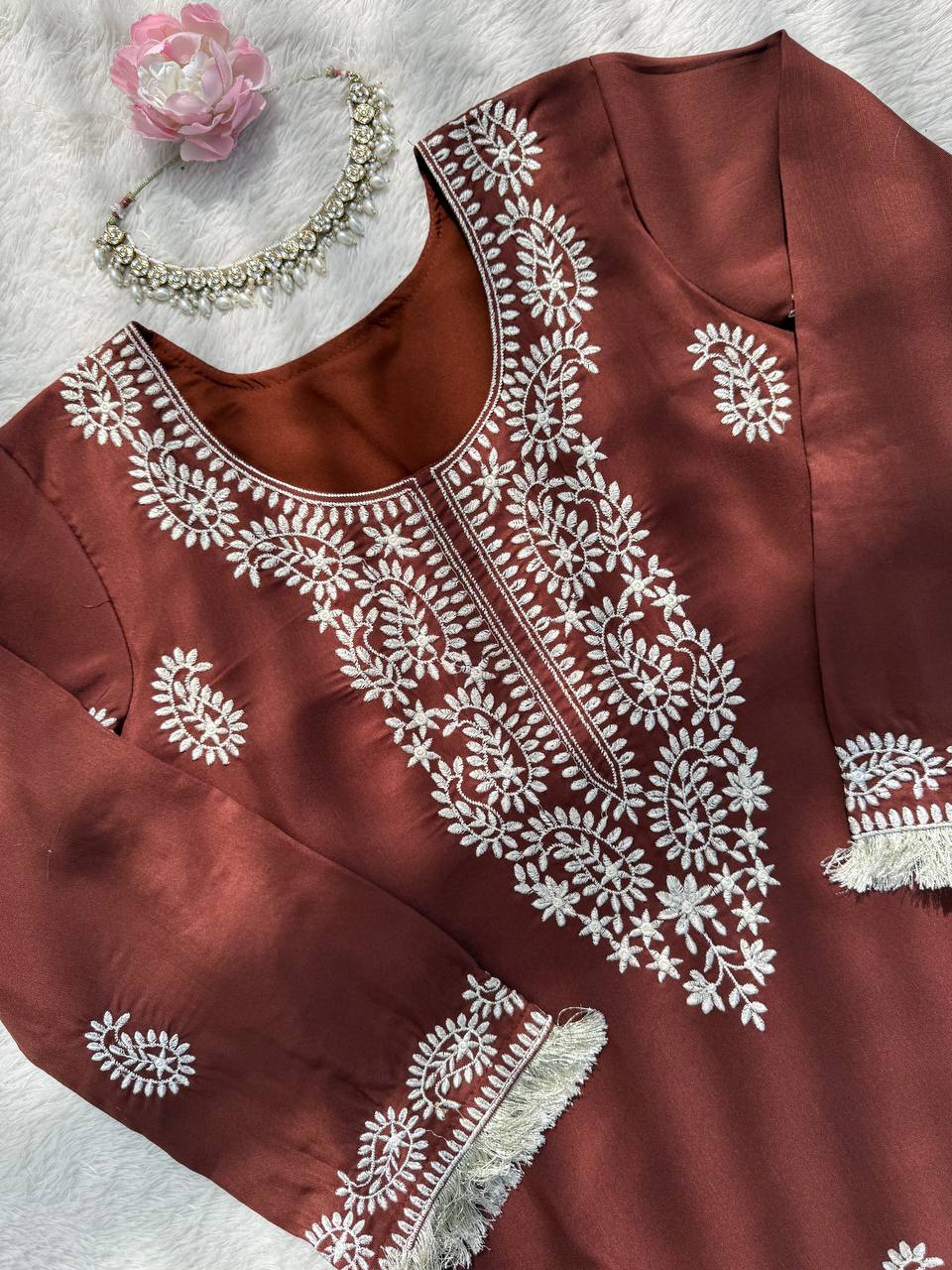 Ruhika Rayon Thread Work Kurti Set with Bell-Bottom