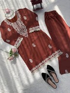 Ruhika Rayon Thread Work Kurti Set with Bell-Bottom