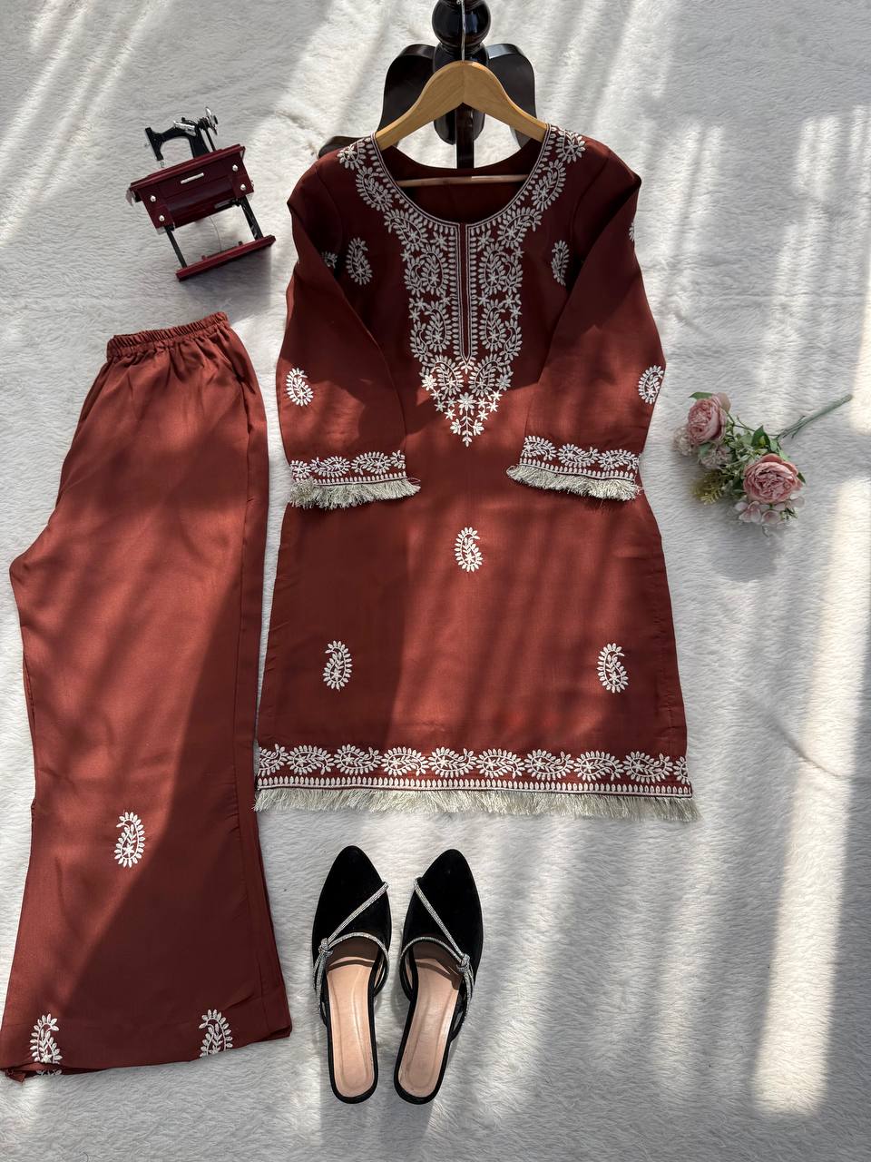 Ruhika Rayon Thread Work Kurti Set with Bell-Bottom