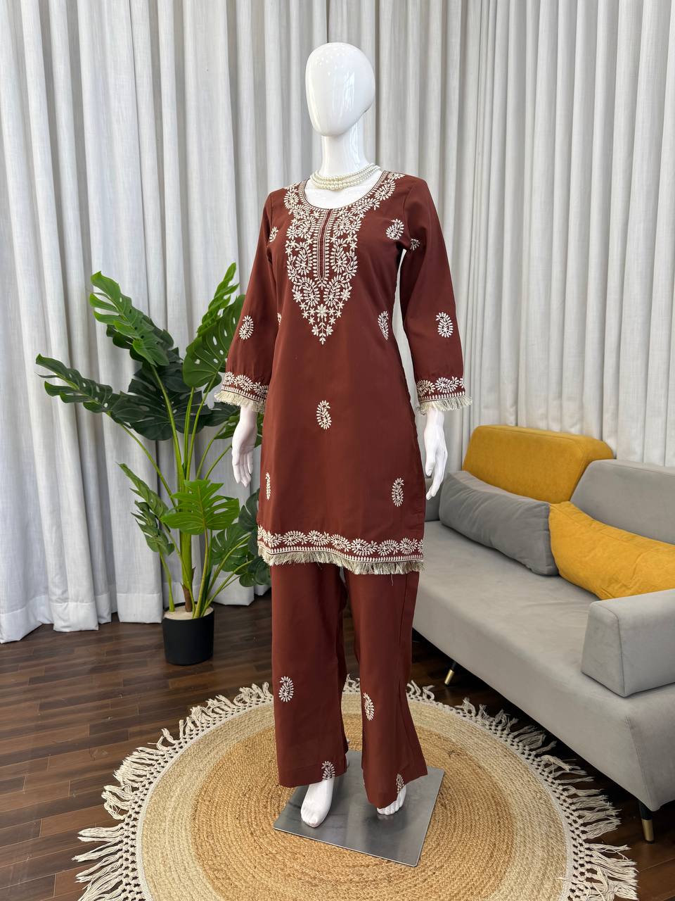 Ruhika Rayon Thread Work Kurti Set with Bell-Bottom