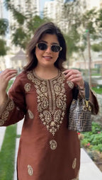 Ruhika Rayon Thread Work Kurti Set with Bell-Bottom