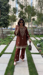 Ruhika Rayon Thread Work Kurti Set with Bell-Bottom