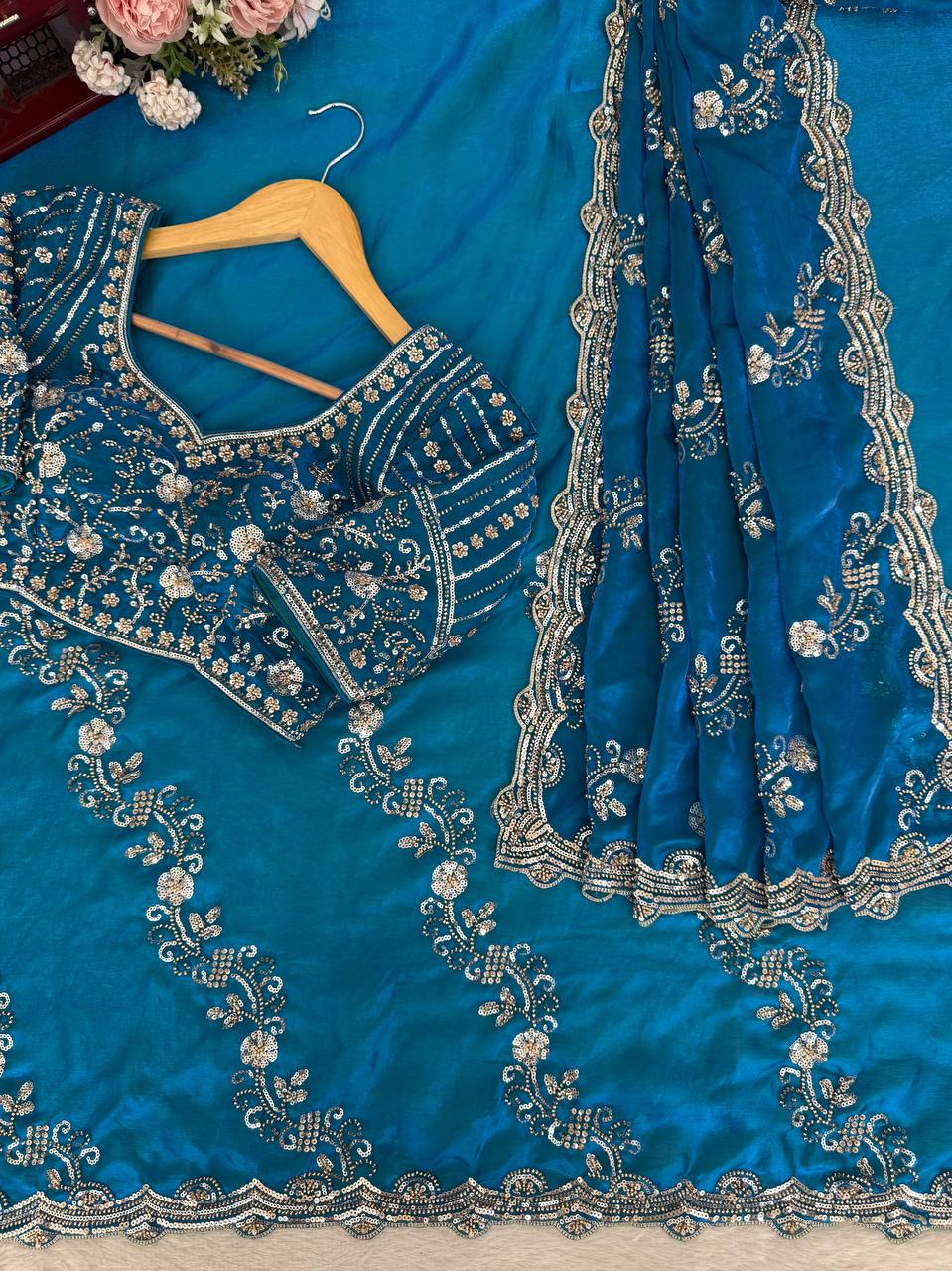 Myra Fendy Silk Beads & Sequins Work Saree with Stitched Blouse