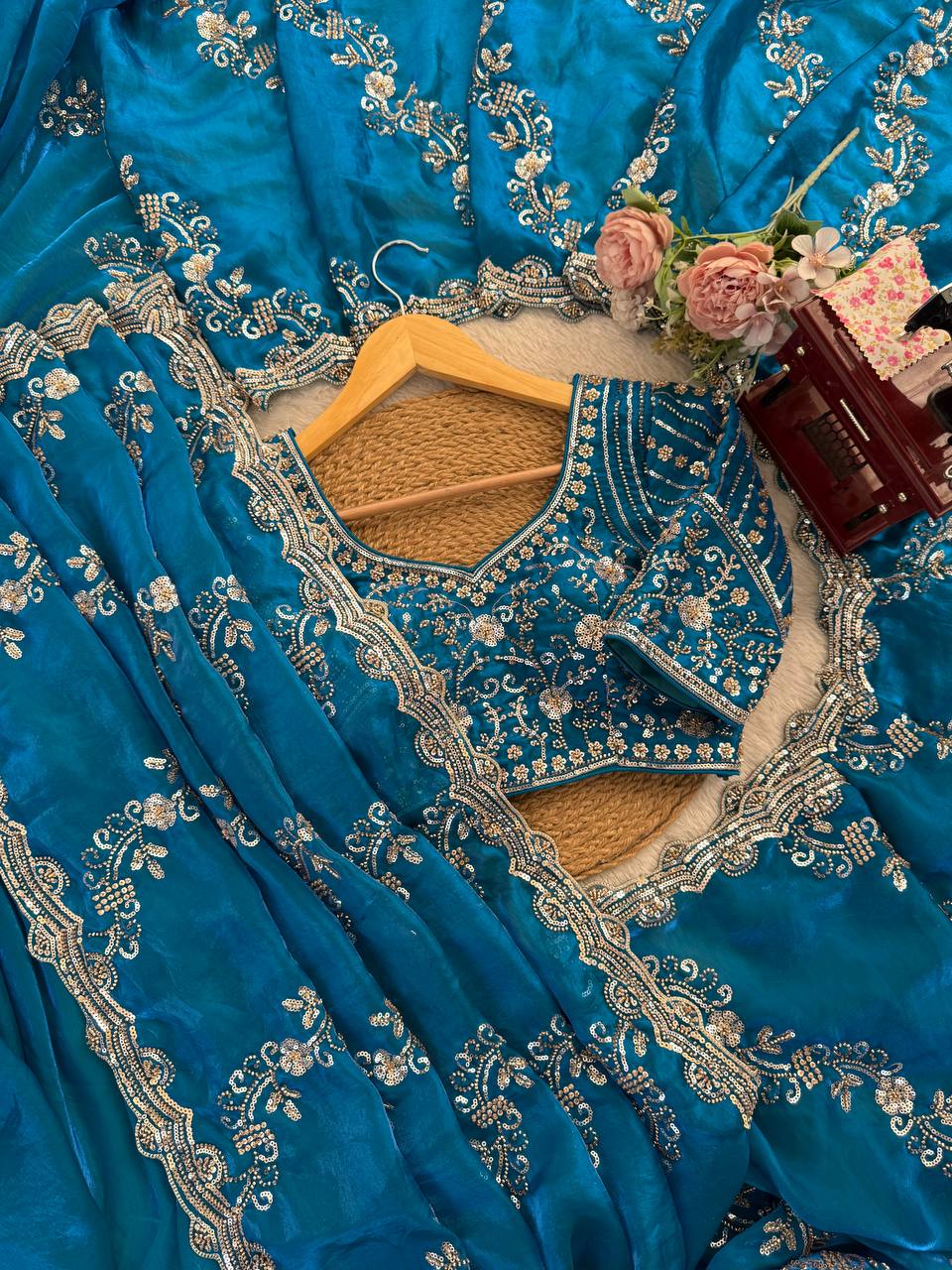 Myra Fendy Silk Beads & Sequins Work Saree with Stitched Blouse