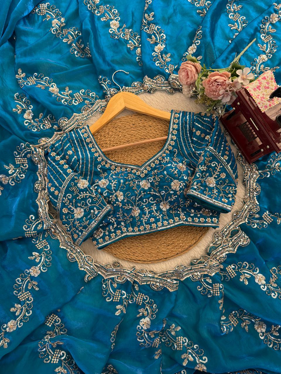 Myra Fendy Silk Beads & Sequins Work Saree with Stitched Blouse