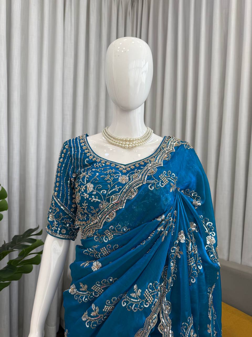 Myra Fendy Silk Beads & Sequins Work Saree with Stitched Blouse