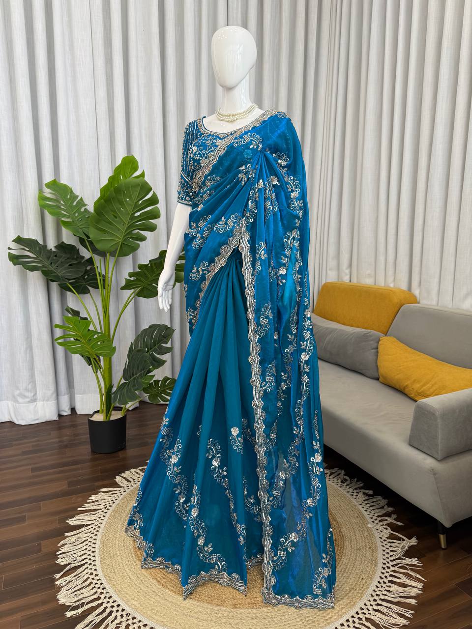 Myra Fendy Silk Beads & Sequins Work Saree with Stitched Blouse