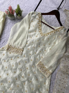Yashira White Fendy Kurta Palazzo set with Beads & Sequins Embroidery