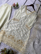 Yashira White Fendy Kurta Palazzo set with Beads & Sequins Embroidery