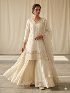 Yashira White Fendy Kurta Palazzo set with Beads & Sequins Embroidery