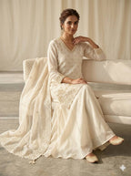 Yashira White Fendy Kurta Palazzo set with Beads & Sequins Embroidery