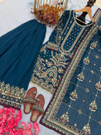 Kashvi Georgette Embroidered & Moti Work Kurti Plazzo Set with Lace Border Dupatta
