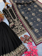 Kashvi Georgette Embroidered & Moti Work Kurti Plazzo Set with Lace Border Dupatta
