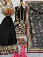 Kashvi Georgette Embroidered & Moti Work Kurti Plazzo Set with Lace Border Dupatta