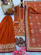 Kashvi Georgette Embroidered & Moti Work Kurti Plazzo Set with Lace Border Dupatta