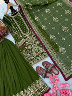 Kashvi Georgette Embroidered & Moti Work Kurti Plazzo Set with Lace Border Dupatta