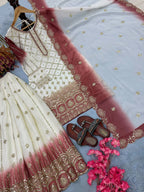 Vihan Dual Tone Georgette Embroidered Kurti Plazzo Set with Cutwork Dupatta