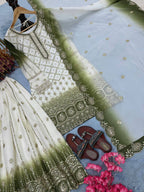 Vihan Dual Tone Georgette Embroidered Kurti Plazzo Set with Cutwork Dupatta